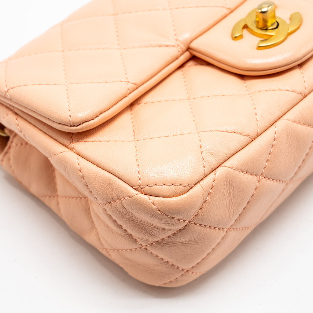 Chanel Pearl Crush Mini Rectangular Flap Bag Lambskin Pink  (Microchip)