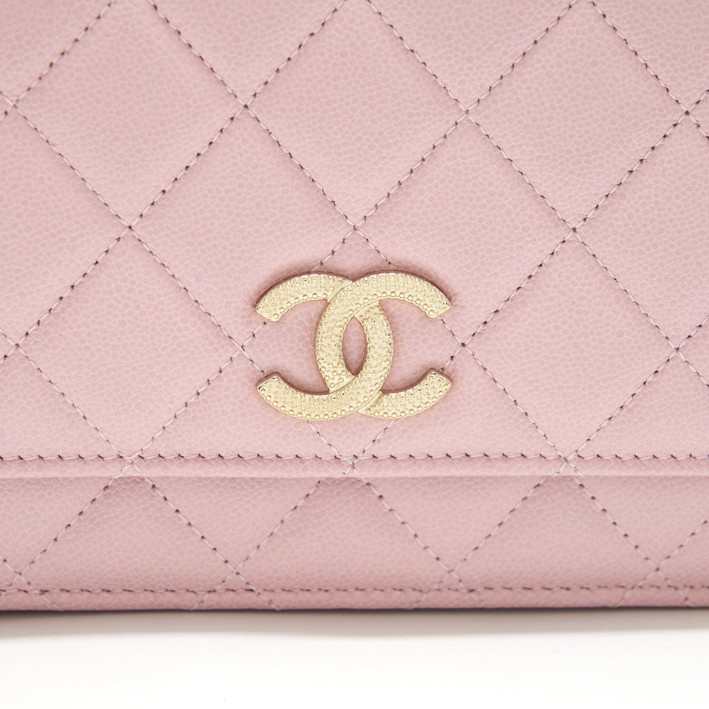 Chanel 22B Wallet On Chain With Detail CC Logo Caviar Light Pink NJ523 L(Microchip)
