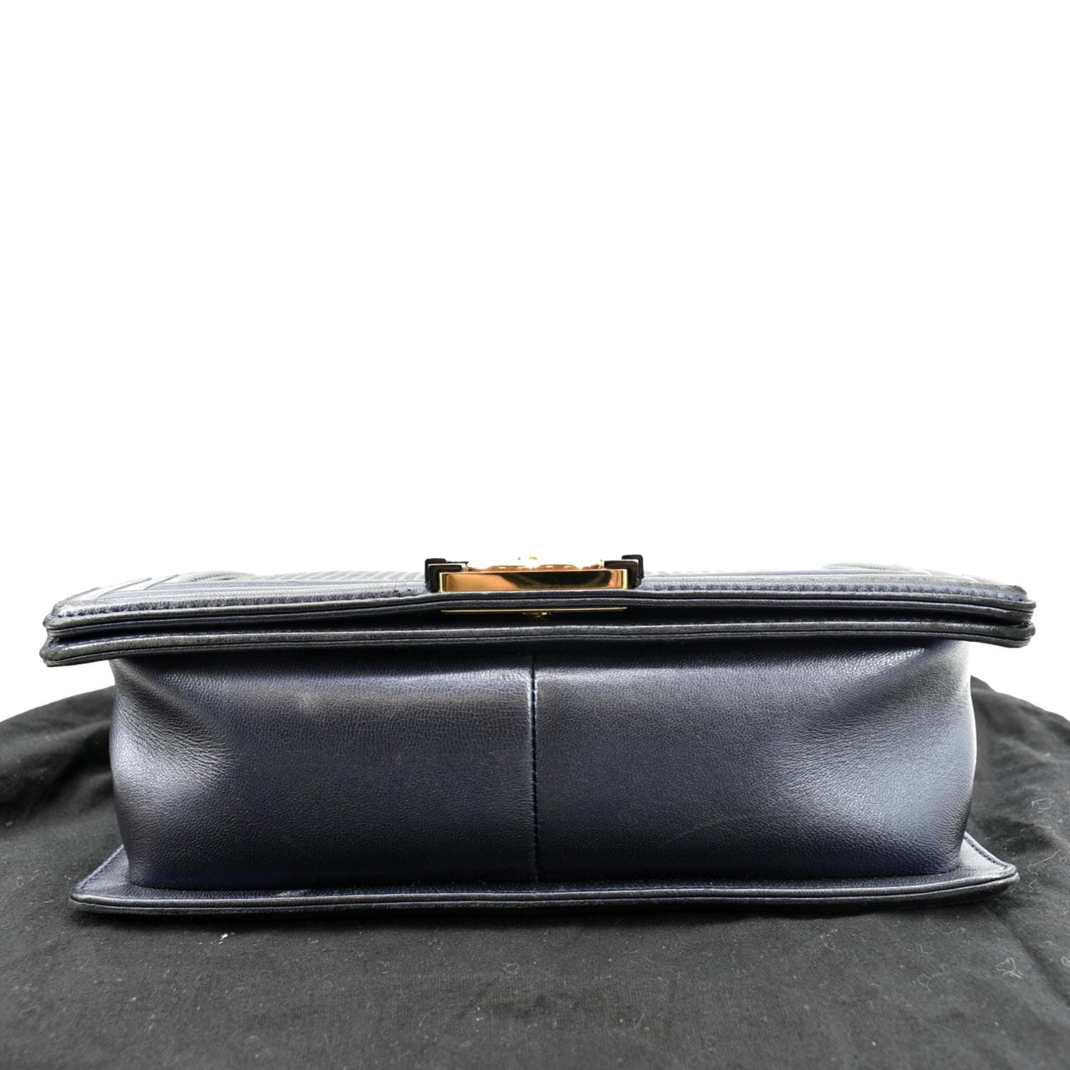 CHANEL Medium Boy Flap Cube Embossed Leather Shoulder Bag Navy Blue