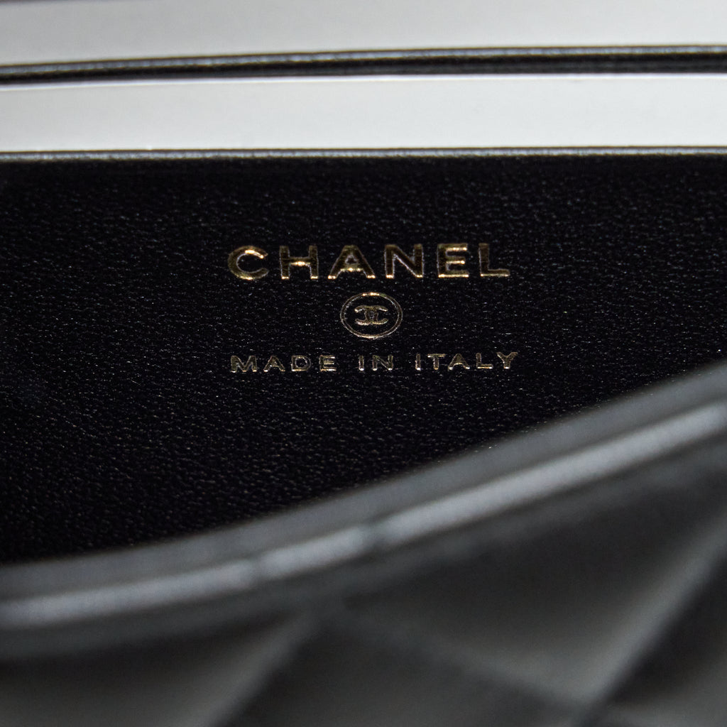 Chanel 22B Flap Bag With Enamel/CC Logo Top Handle Lambskin Black Brushed