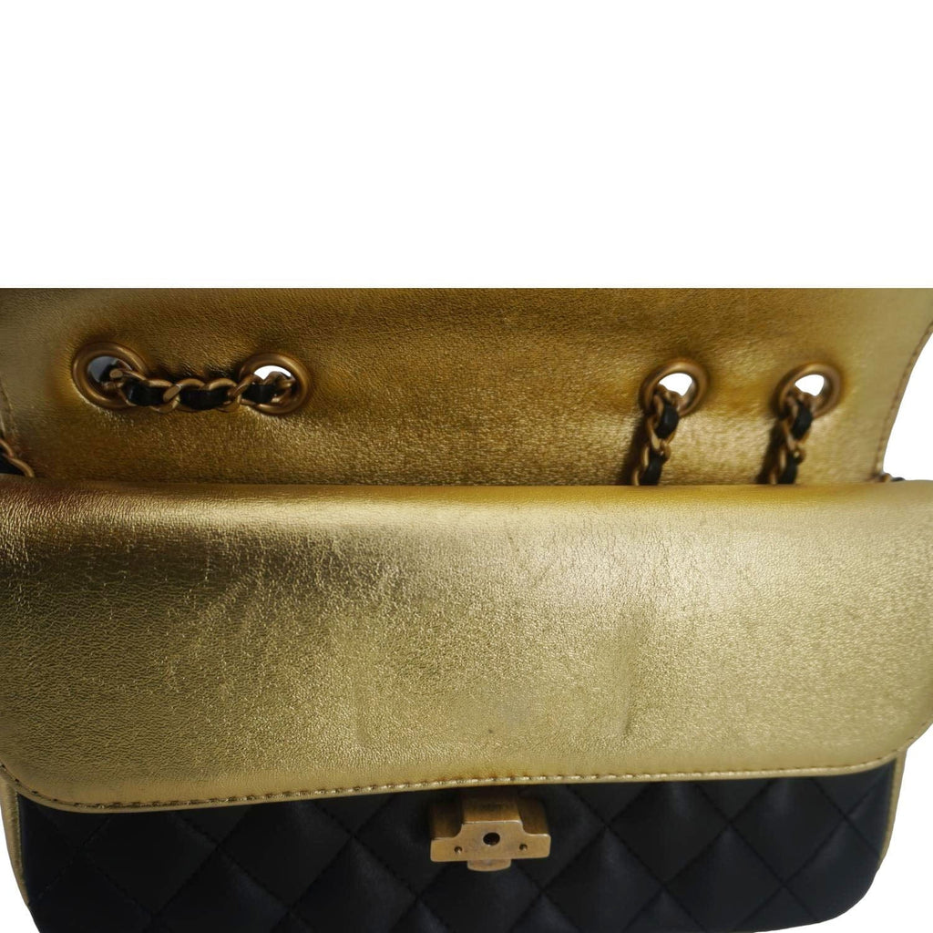 CHANEL CC Double Flap Quilted Leather Shoulder Bag Black