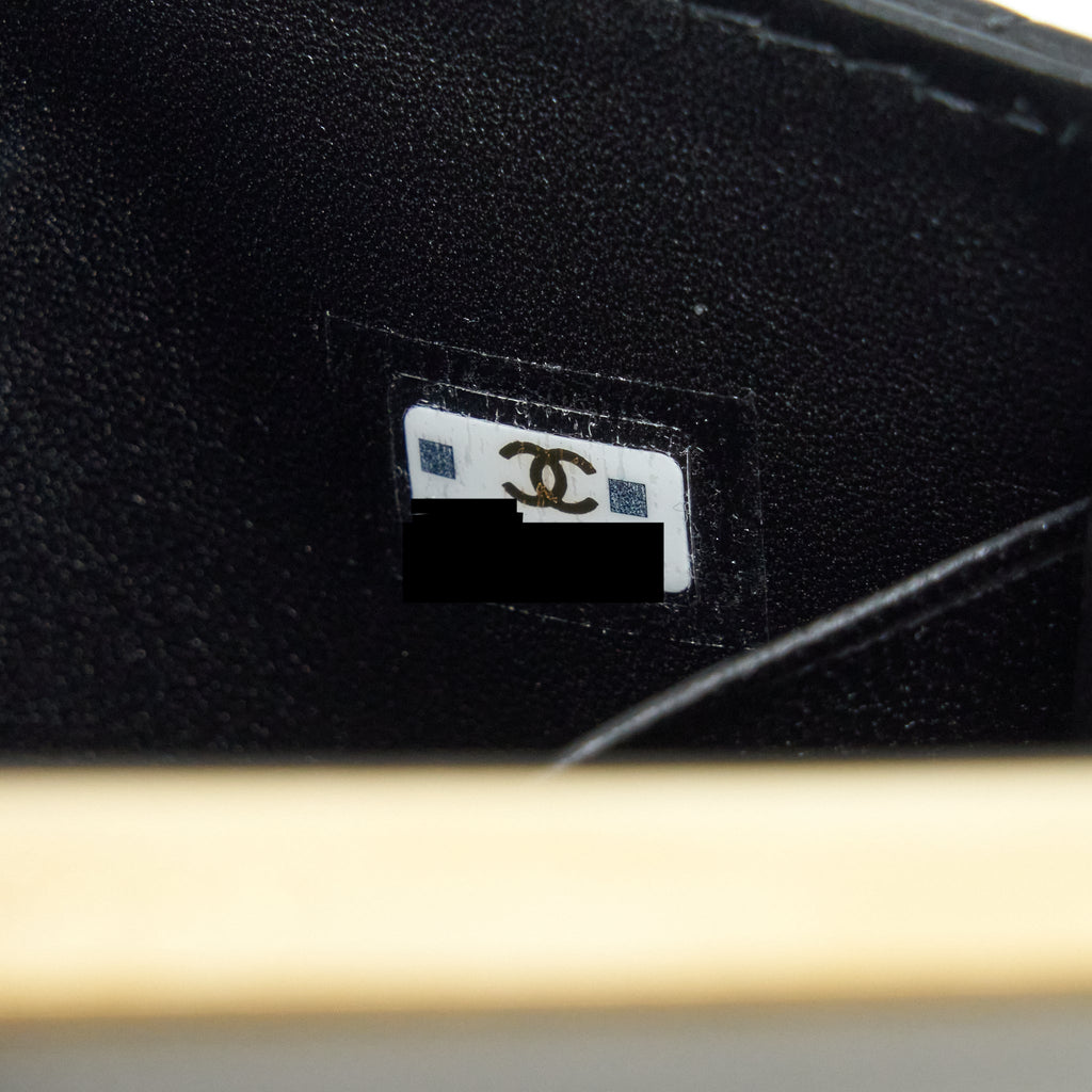 Chanel 22B Flap Bag With Enamel/CC Logo Top Handle Lambskin Black Brushed