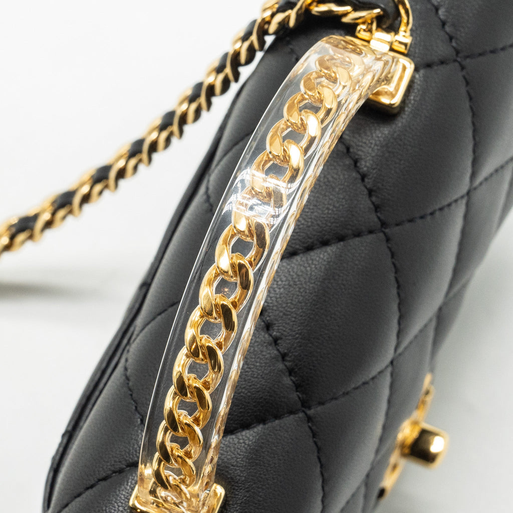 Chanel 24s Top Handle Mini Flap Bag Lambskin Black  (microchip)