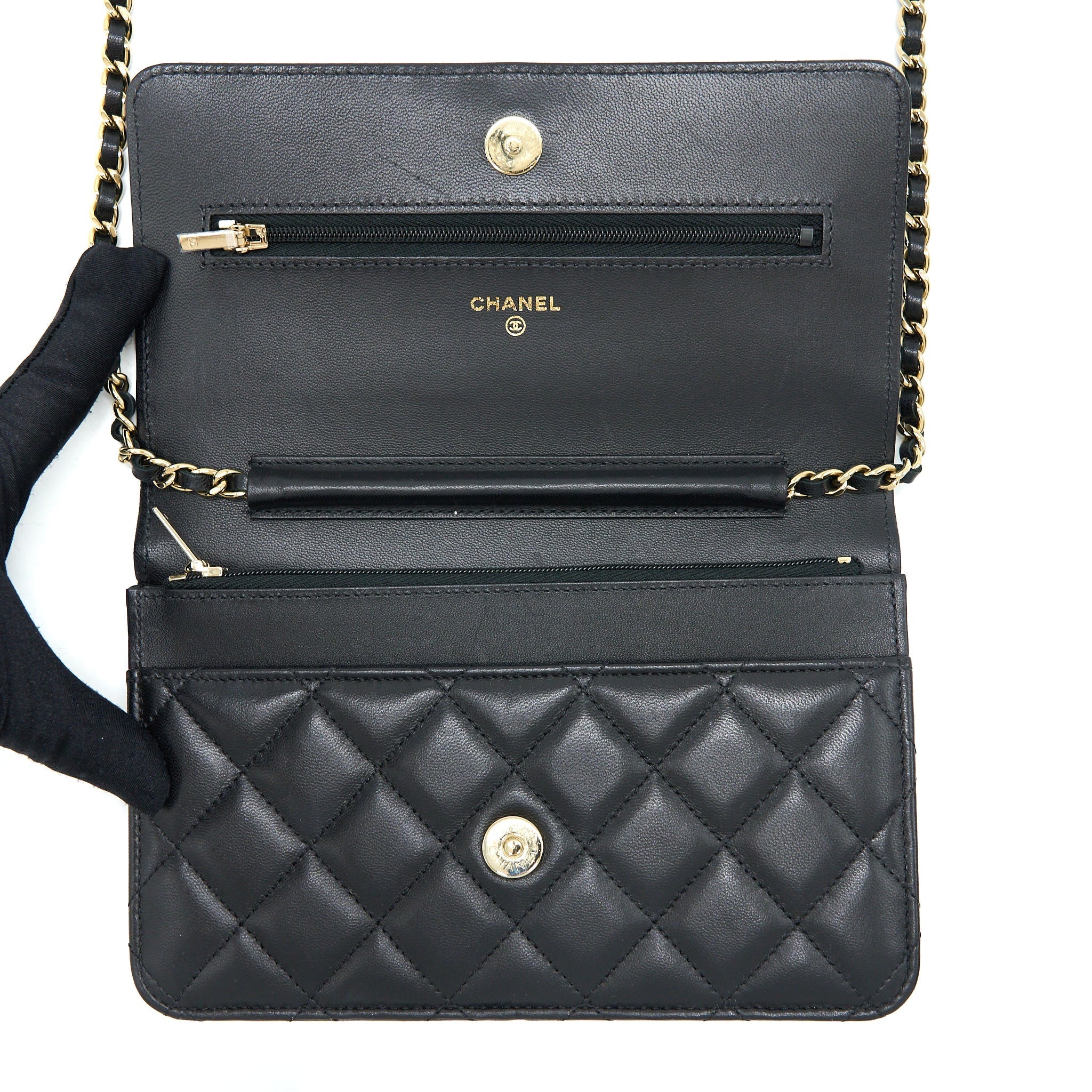 Chanel Ribbon Wallet On Chain Lambskin Black L (Microchip)