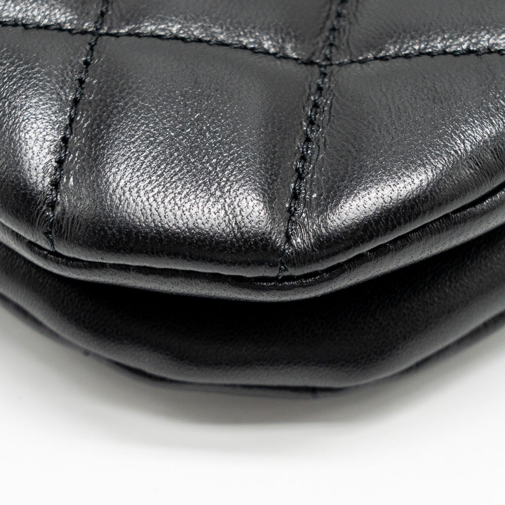 Chanel 24C Quilted Small Messenger Bag Black Lambskin  (Microchip)