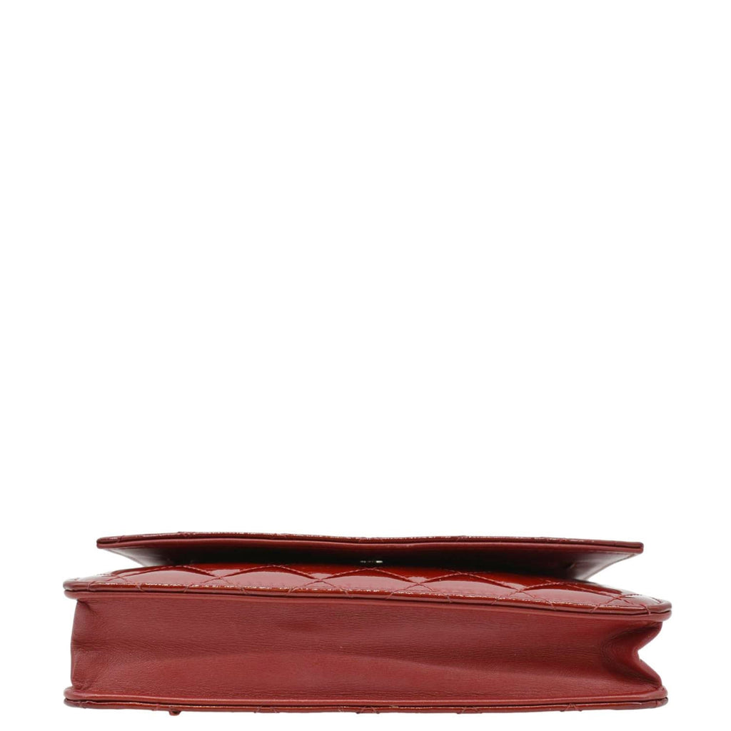 CHANEL Brilliant WOC Quilted Patent Leather Crossbody Wallet Red