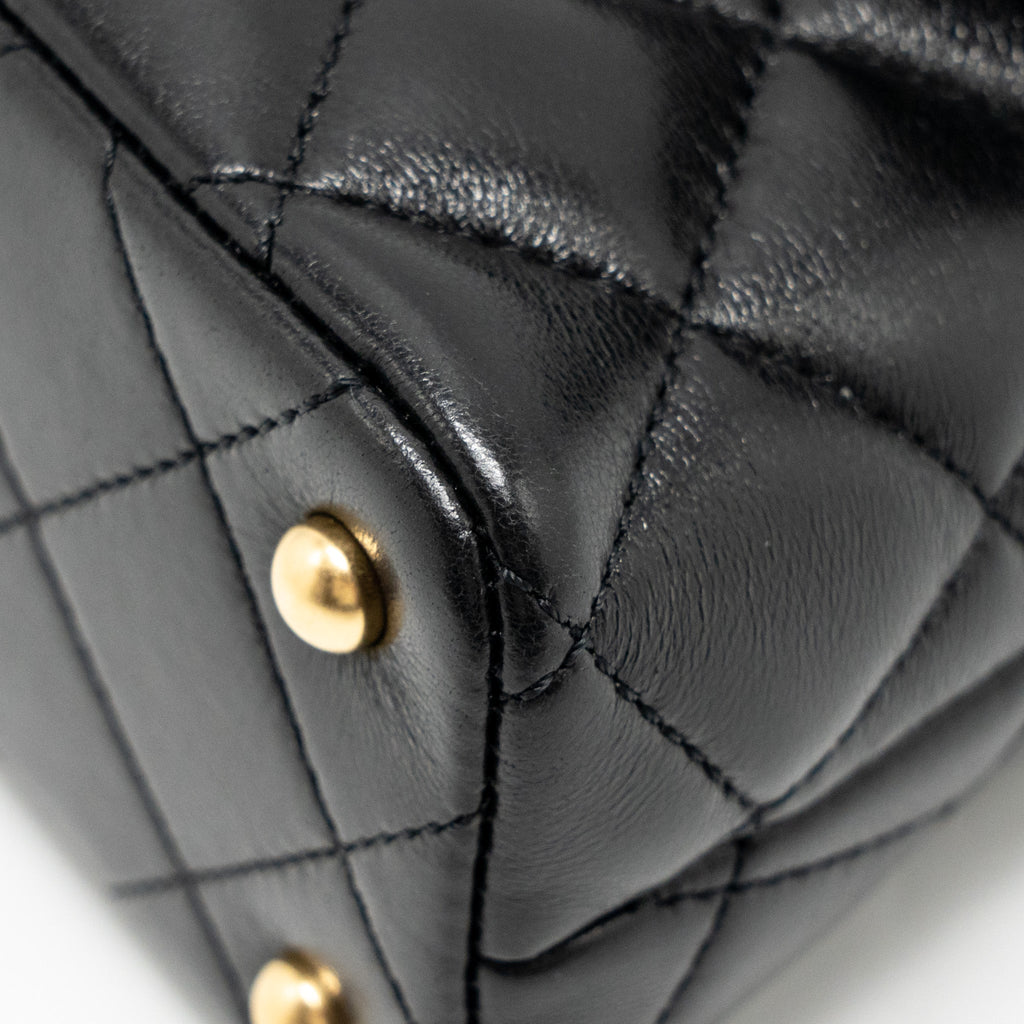 Chanel 25p Top Handle Flap Bag Shiny Lambskin Black (microchip)