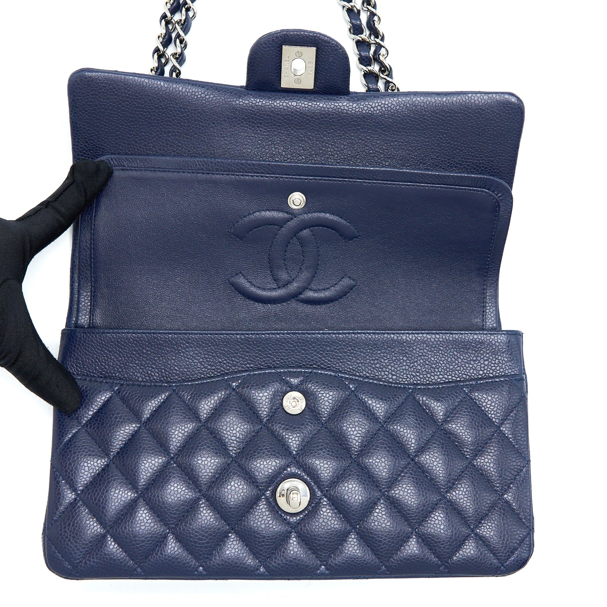 Chanel Medium Classic Double Flap Bag Caviar Navy Blue