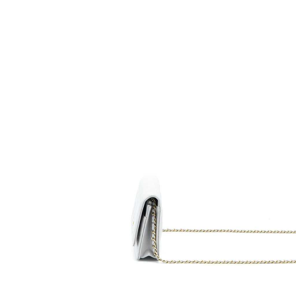 Chanel Classic Wallet on Chain Caviar Light Grey L (Microchip)