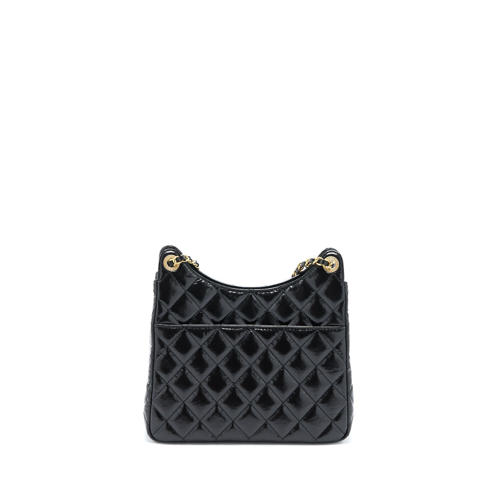 Chanel 23C Hobo Bag Shiny Calfskin Black Brushed  (Microchip)