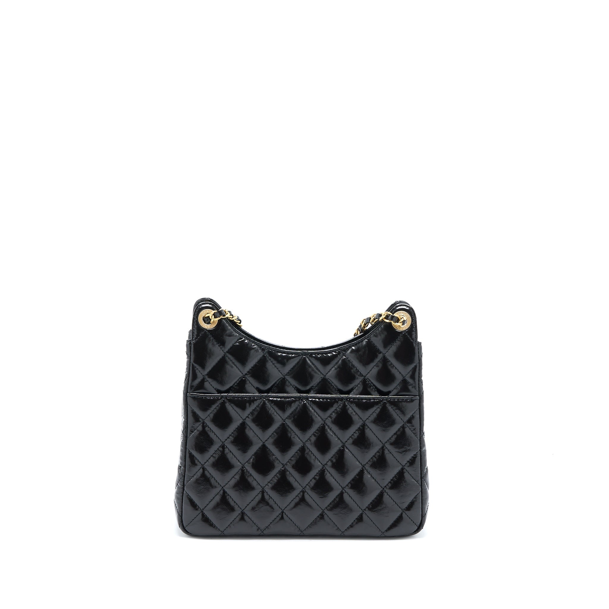 Chanel 23C Hobo Bag Shiny Calfskin Black Brushed  (Microchip)