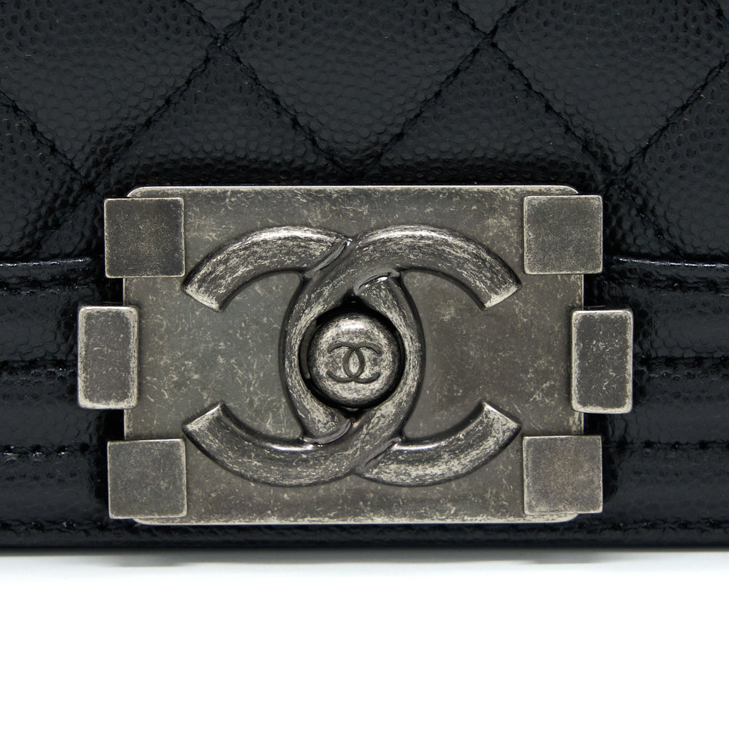 Chanel Small Boy Bag Caviar Black Ruthenium  (Microchip)