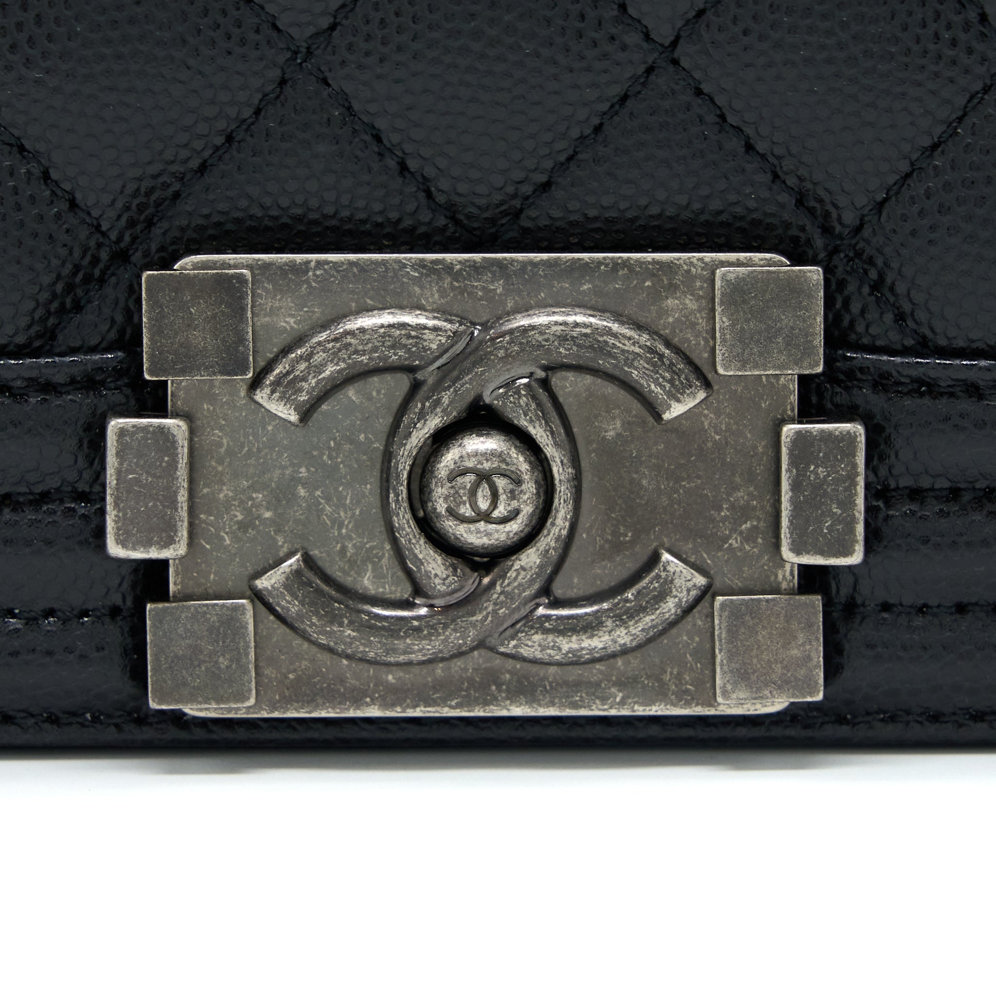 Chanel Small Boy Bag Caviar Black Ruthenium  (Microchip)