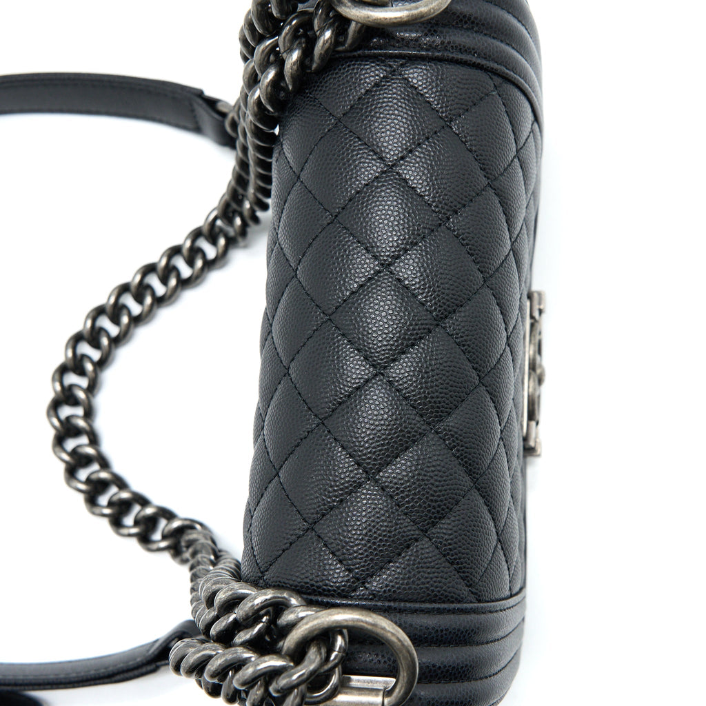 Chanel Small Boy Bag Caviar Black Ruthenium  (Microchip)