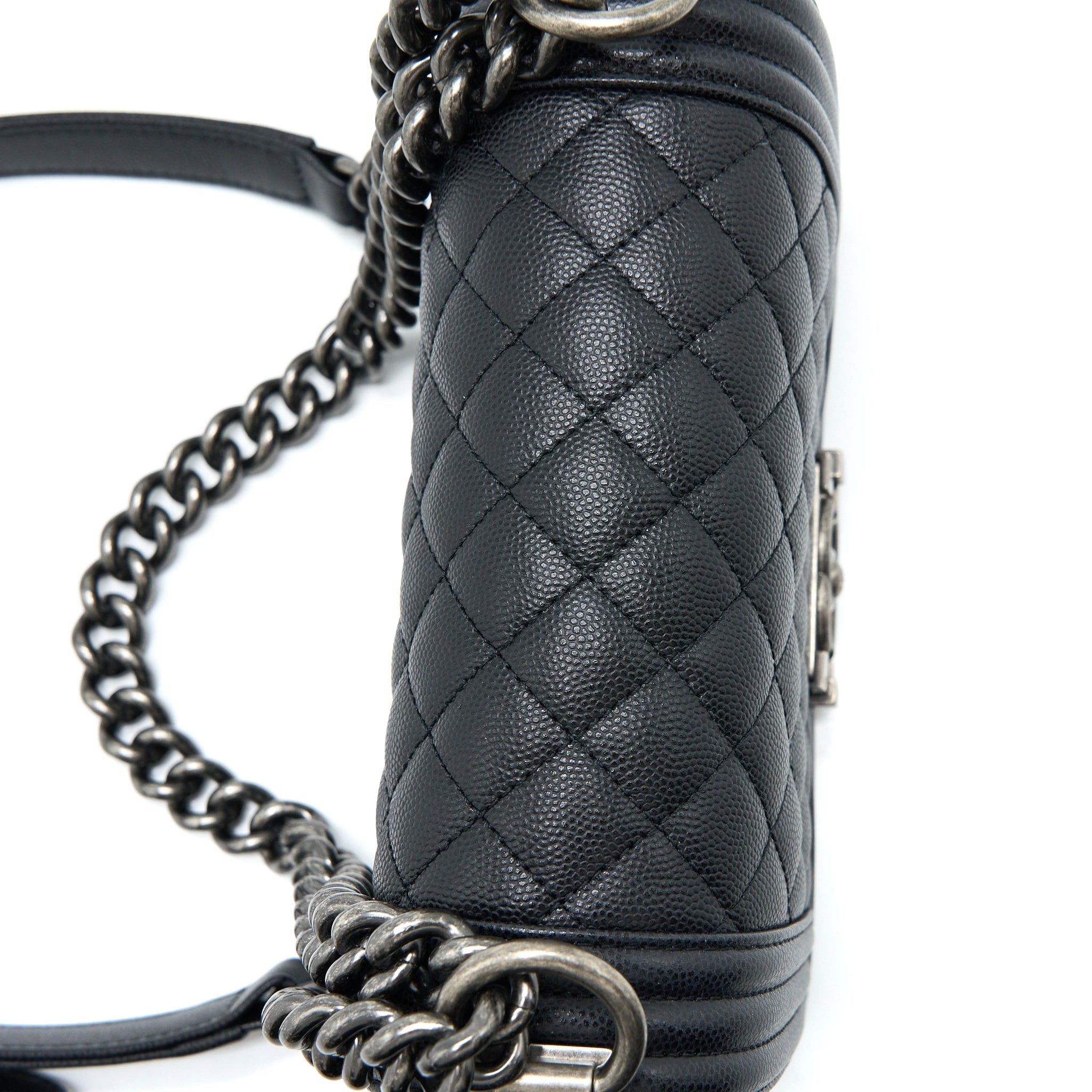 Chanel Small Boy Bag Caviar Black Ruthenium  (Microchip)