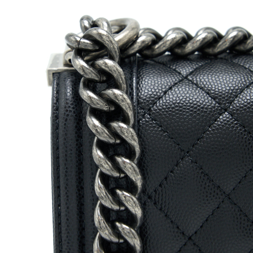 Chanel Small Boy Bag Caviar Black Ruthenium  (Microchip)