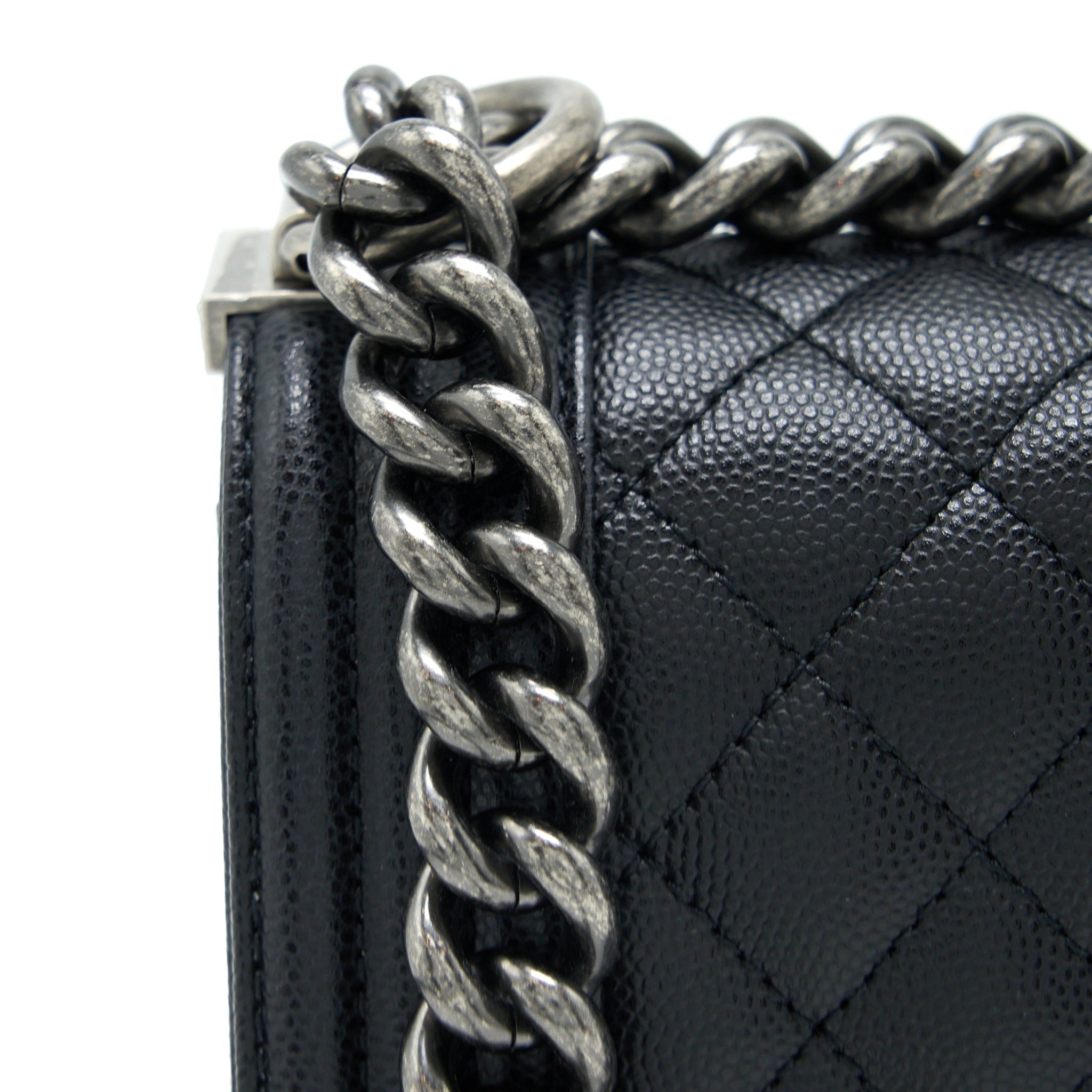 Chanel Small Boy Bag Caviar Black Ruthenium  (Microchip)
