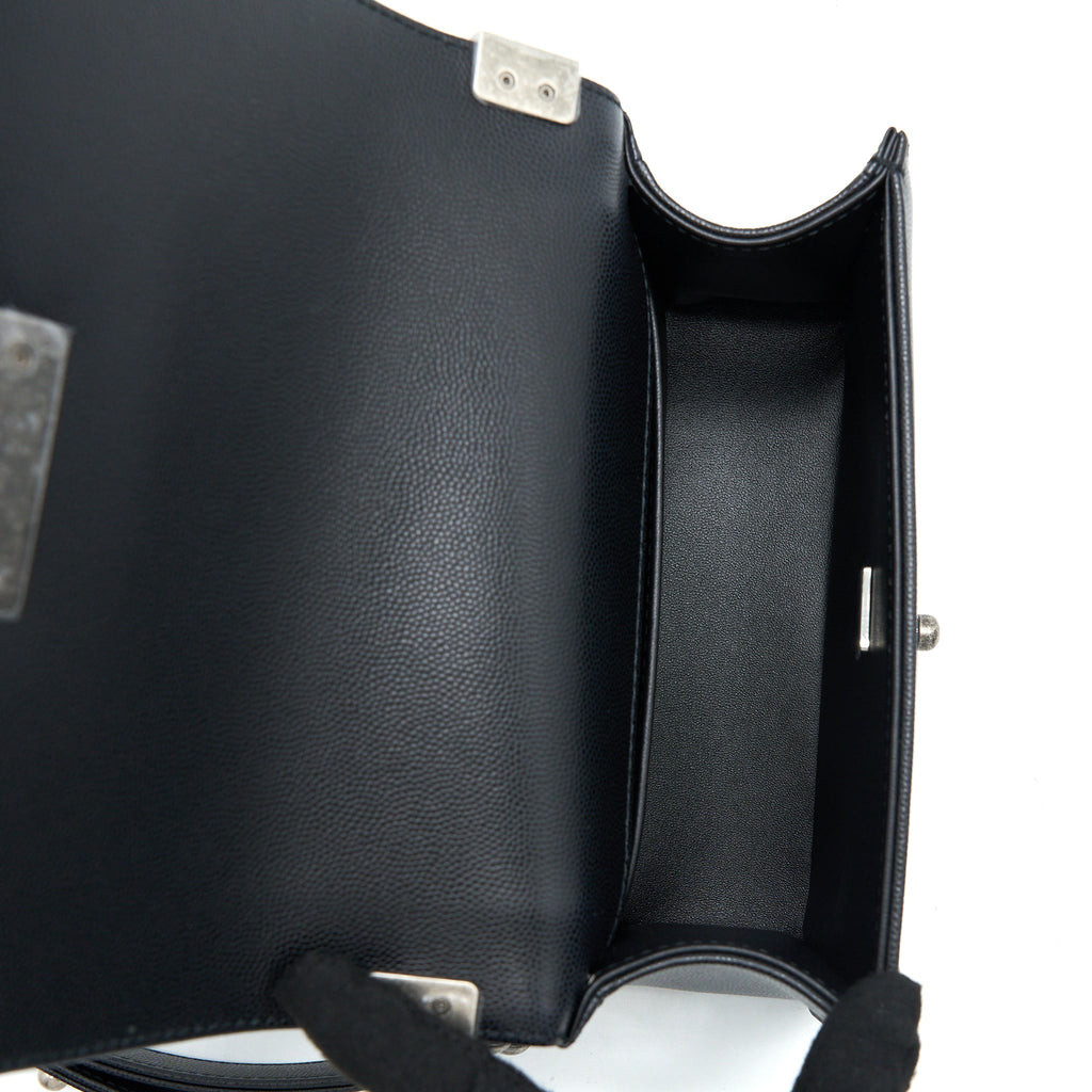 Chanel Small Boy Bag Caviar Black Ruthenium  (Microchip)