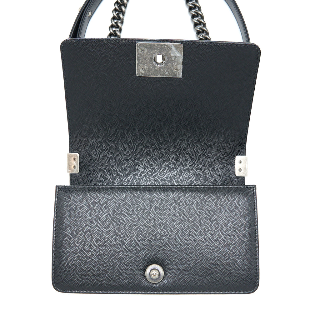 Chanel Small Boy Bag Caviar Black Ruthenium  (Microchip)