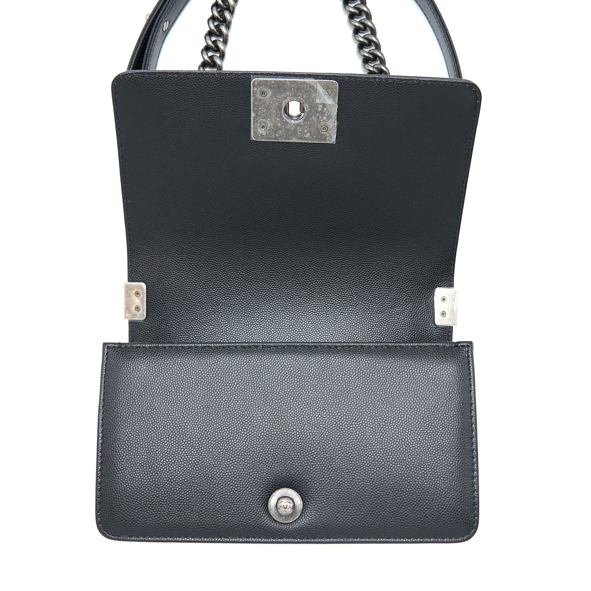 Chanel Small Boy Bag Caviar Black Ruthenium  (Microchip)