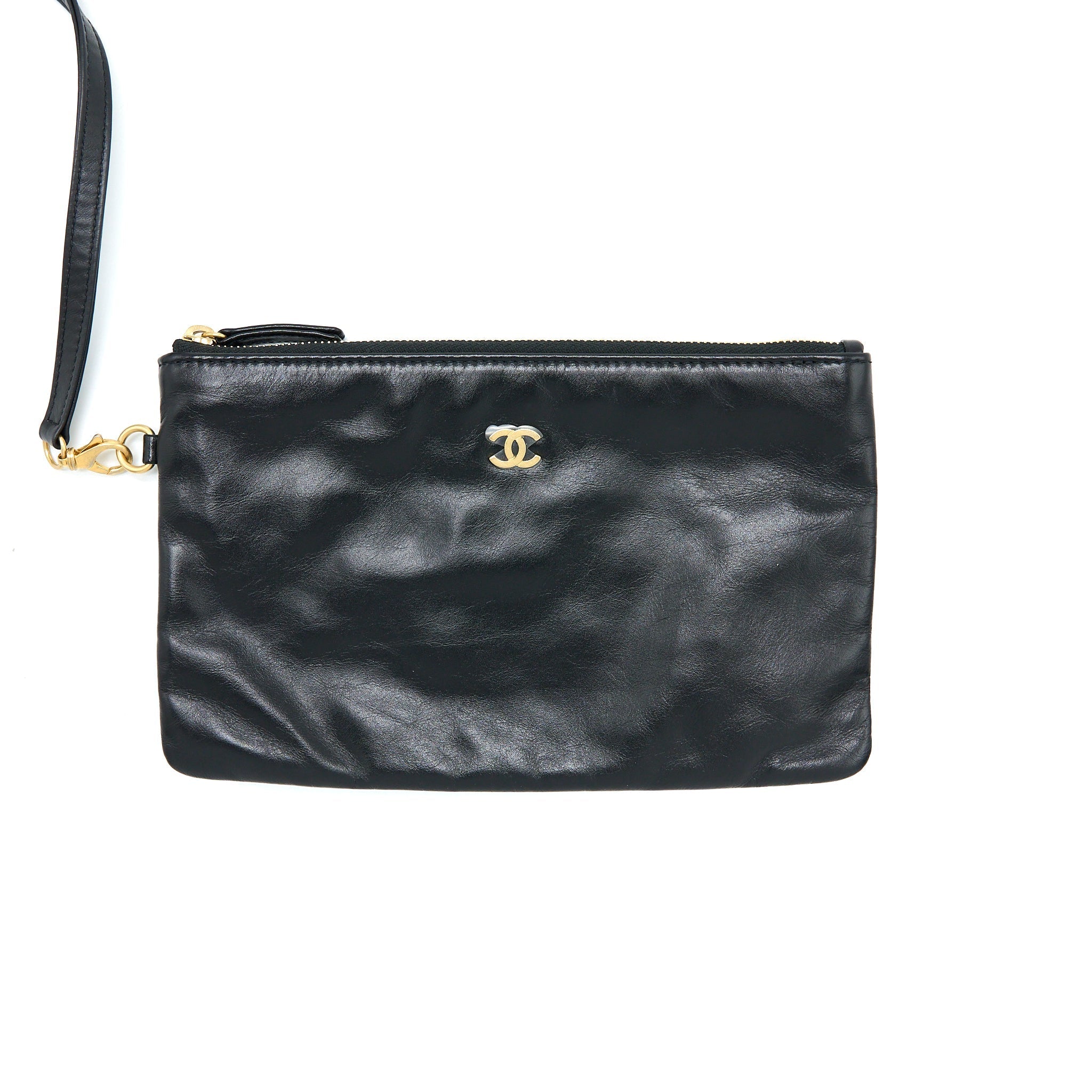 Chanel Medium 22 Bag White Letter Shiny Calfskin Black  (Microchip)