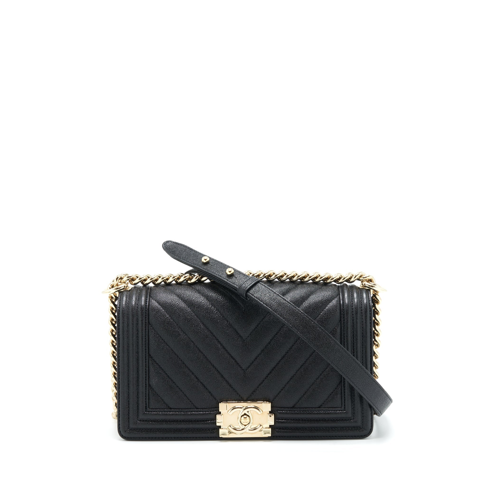 Chanel Medium Boy Chevron Caviar Black L