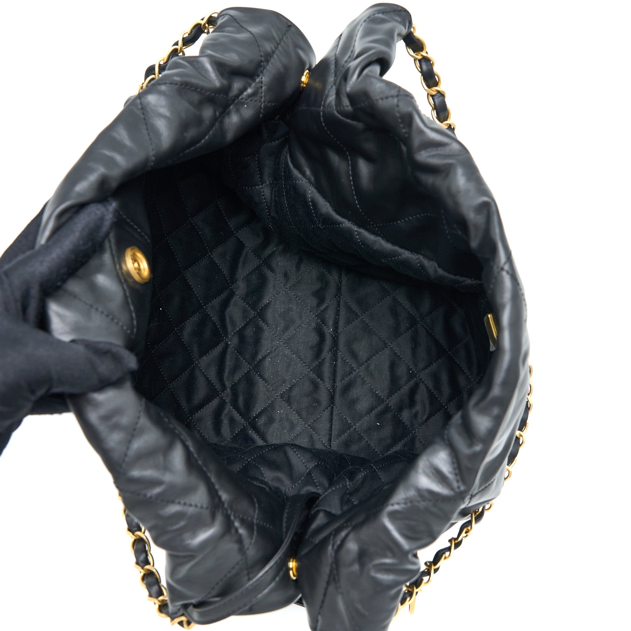 Chanel Medium 22 Bag White Letter Shiny Calfskin Black  (Microchip)