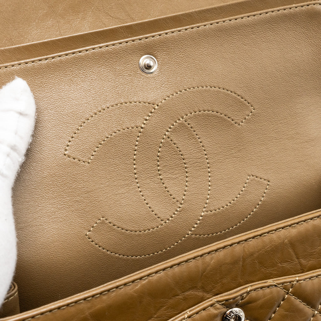 Chanel small 2.55 reissue flap bag calfskin khaki ruthenium hardware