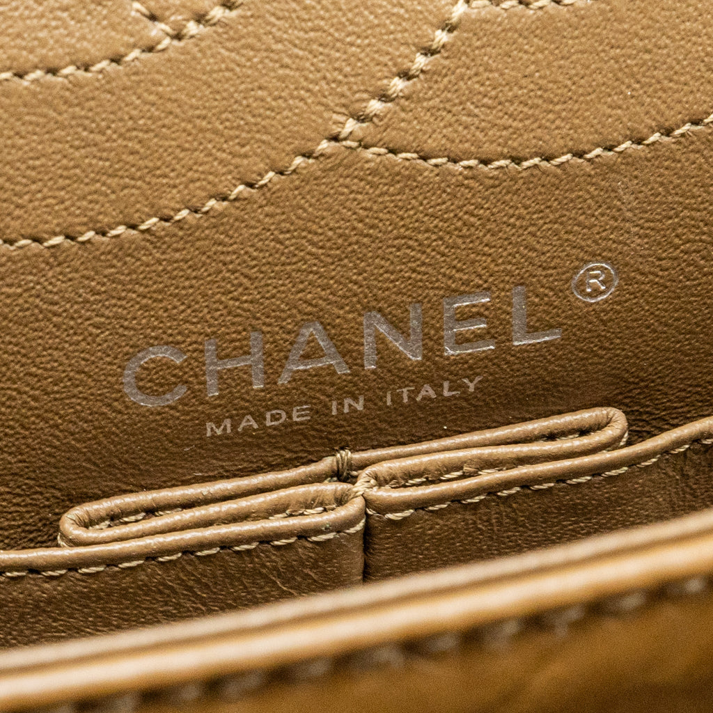 Chanel small 2.55 reissue flap bag calfskin khaki ruthenium hardware