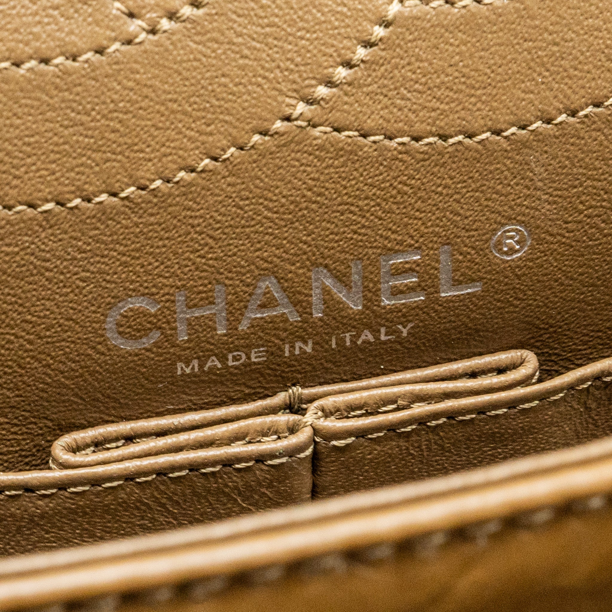 Chanel small 2.55 reissue flap bag calfskin khaki ruthenium hardware