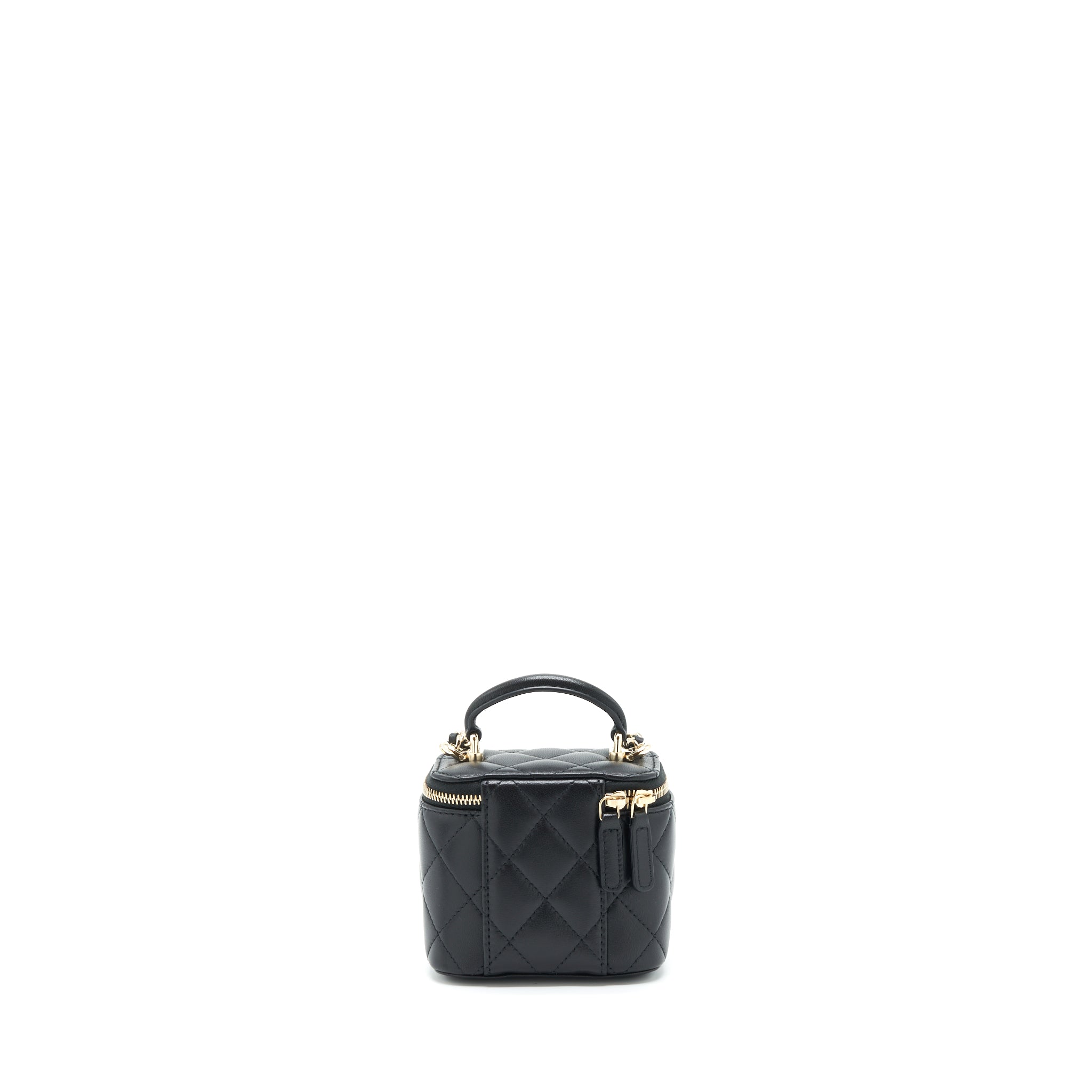 Chanel 22P Top Handle Mini Vanity With Chain And Mirror Lambskin Black L