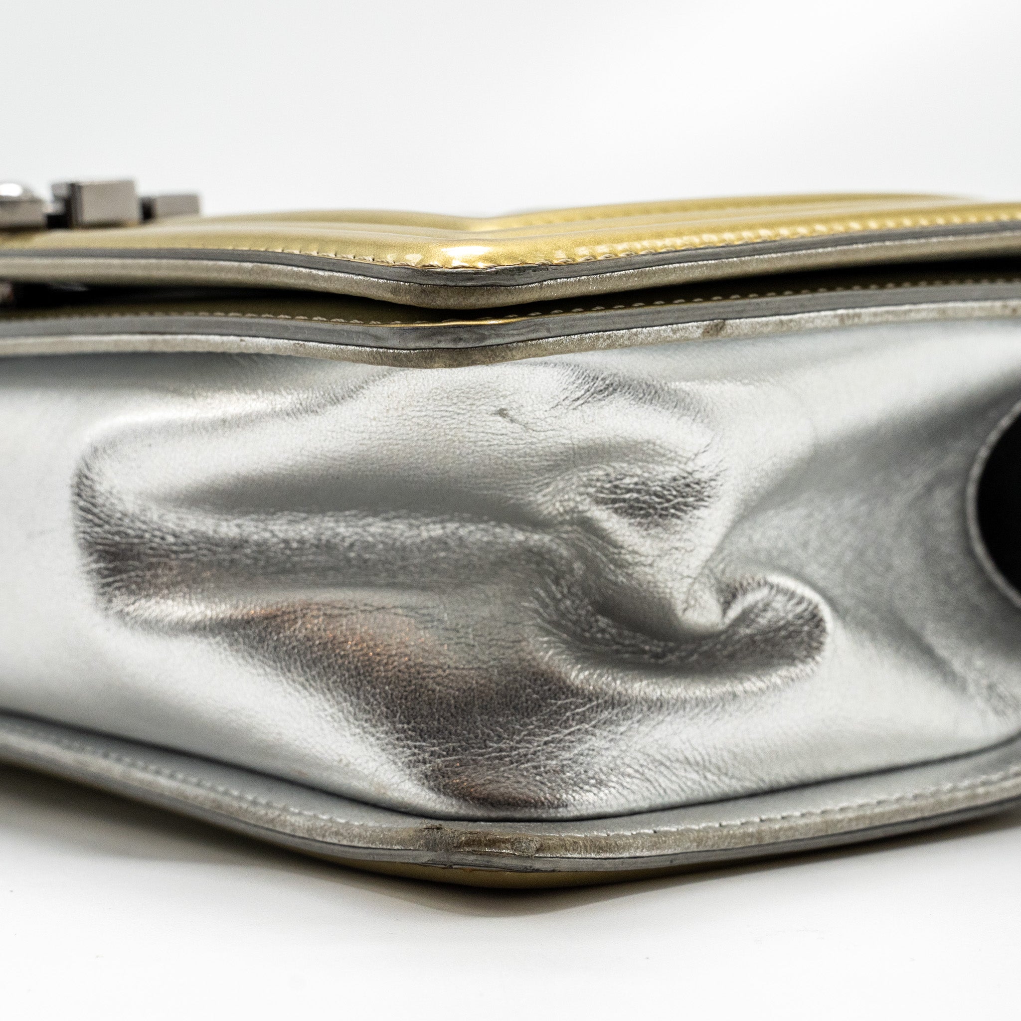 Chanel medium boy bag patent light gold / silver