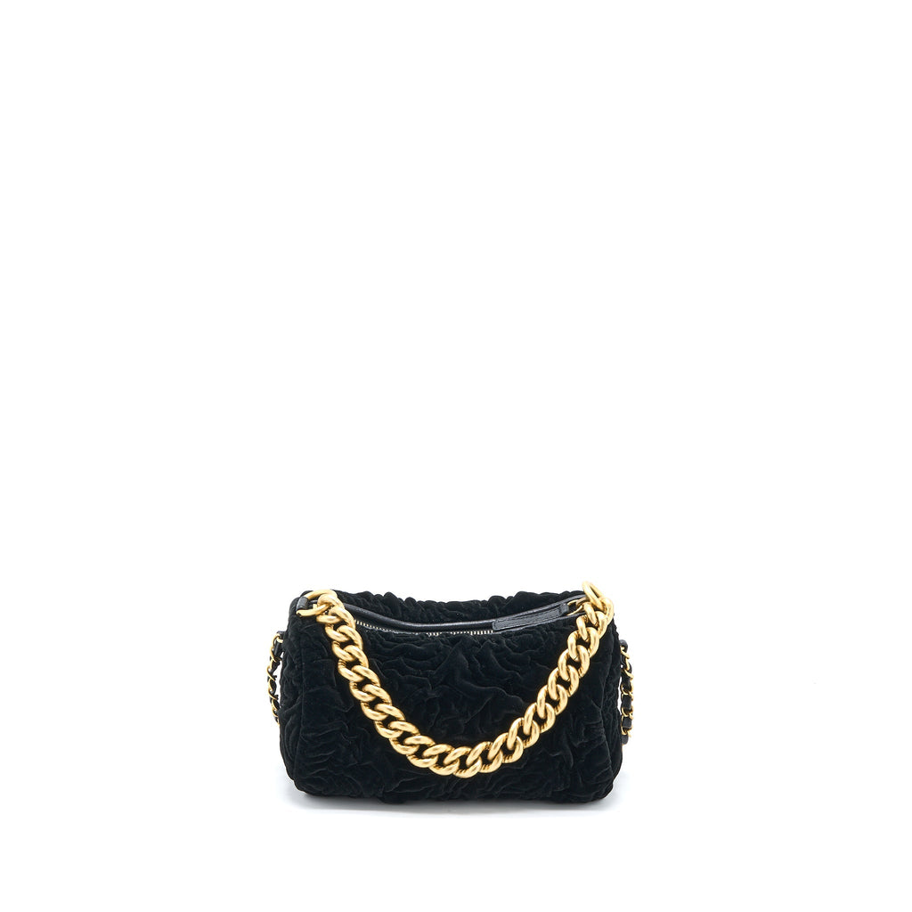 Chanel Mini Boston Bag with Chain Camellia Velvet Black  (Microchip)