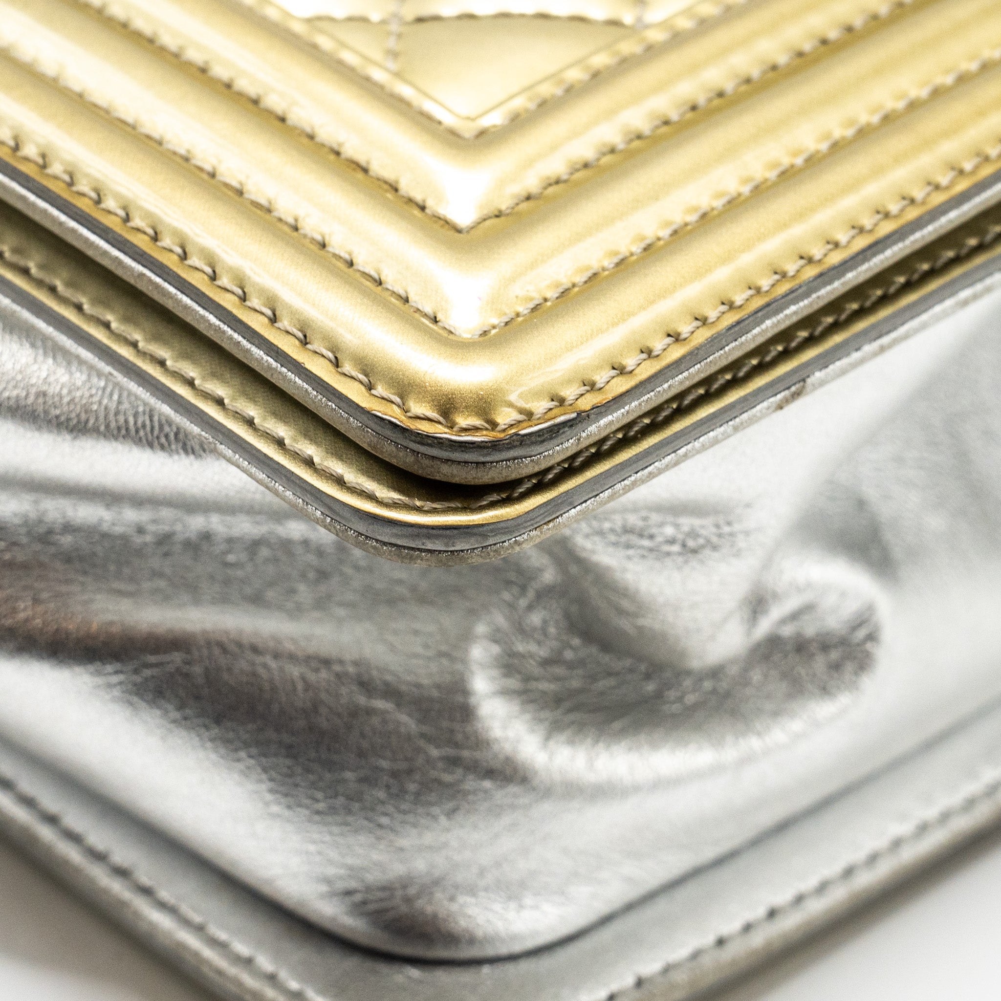 Chanel medium boy bag patent light gold / silver