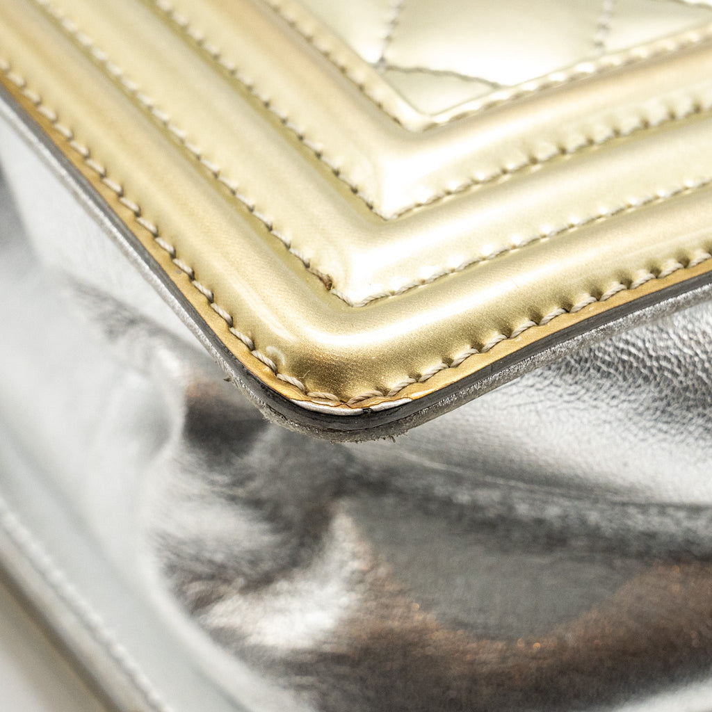 Chanel medium boy bag patent light gold / silver