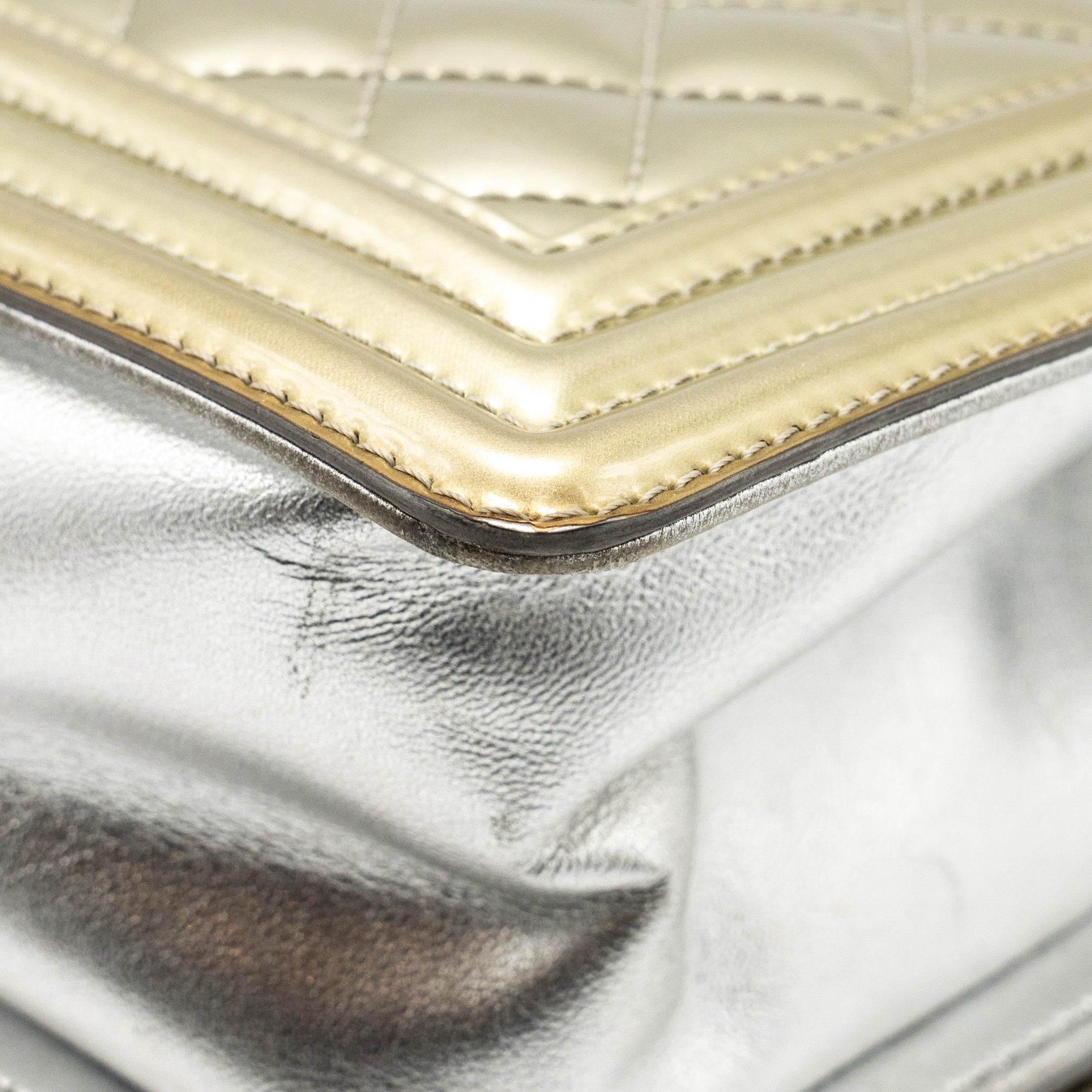 Chanel medium boy bag patent light gold / silver
