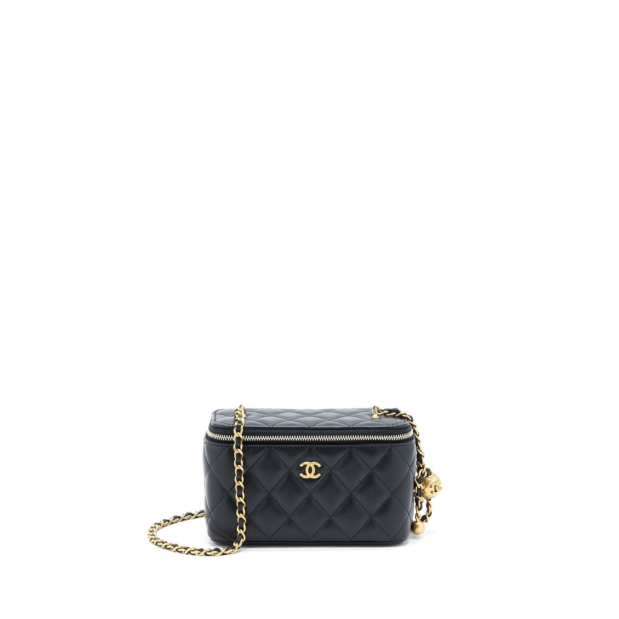Chanel Pear Crush Long Vanity With Chain Lambskin Black