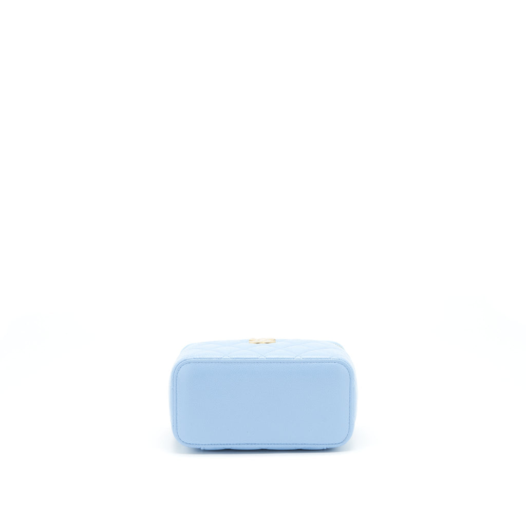 Chanel 22S Letter Handle Long Vanity With Chain Caviar Blue