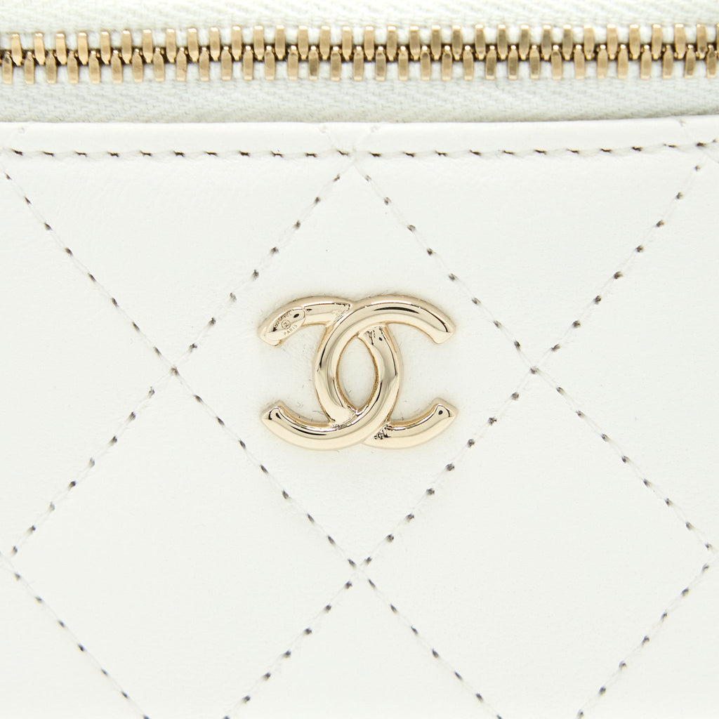 Chanel 23C Pearl Crush Mini Vanity with Chain Lambskin White L (Microchip)