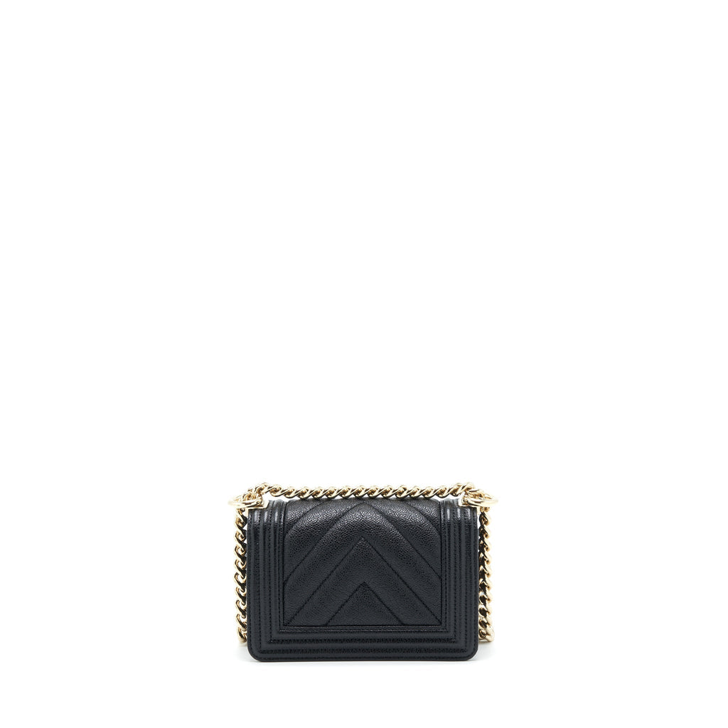 Chanel Mini Chevron Boy Bag Grained Calfskin Black L