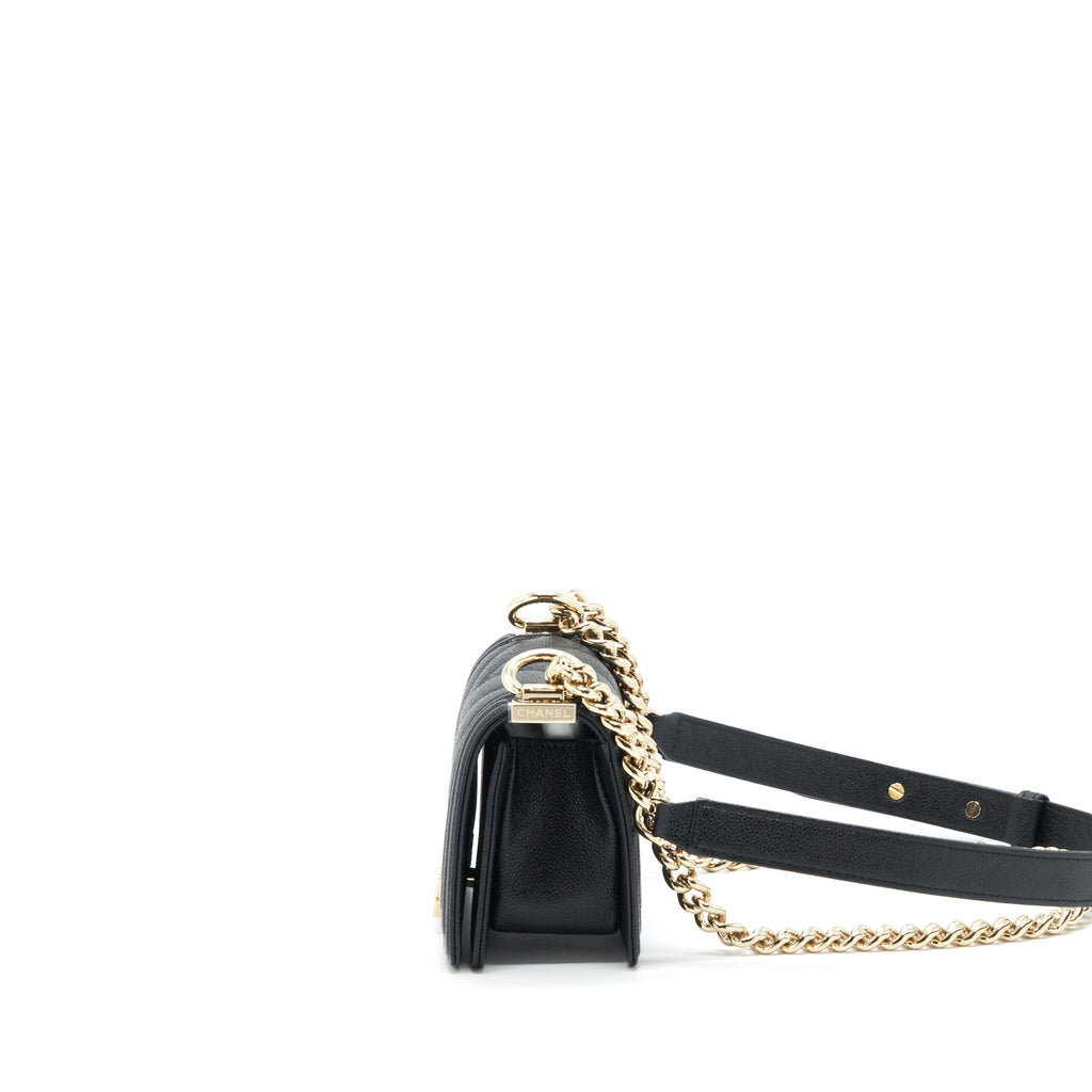 Chanel Mini Chevron Boy Bag Grained Calfskin Black L