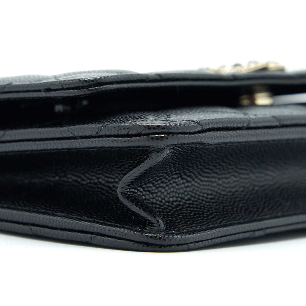 Chanel 22S Detailed CC Logo Wallet On Chain Caviar Black L