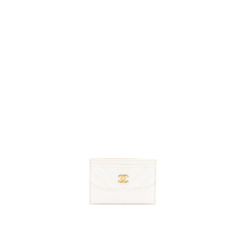 Chanel Chevron Card Holder Calfskin White