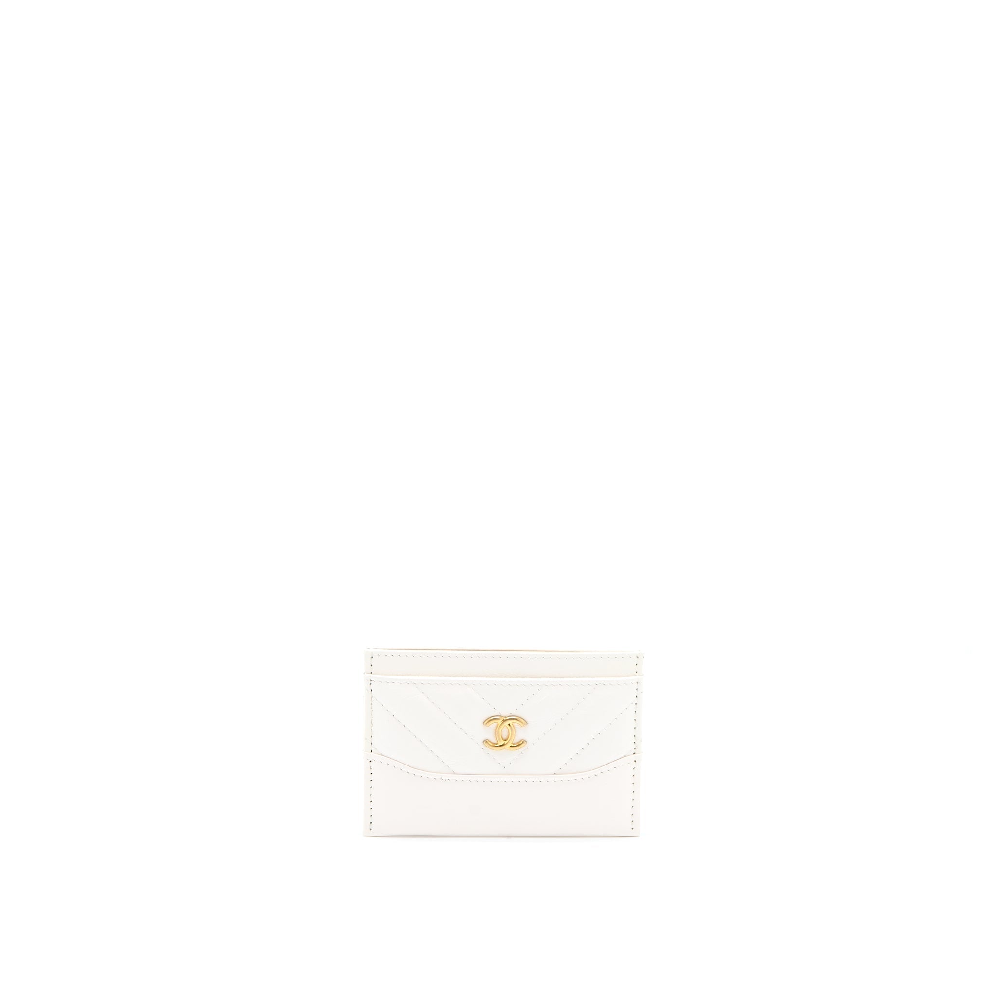 Chanel Chevron Card Holder Calfskin White