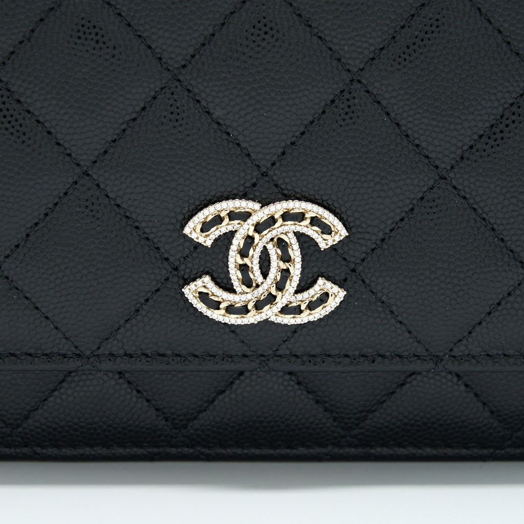 Chanel 22S Detailed CC Logo Wallet On Chain Caviar Black L