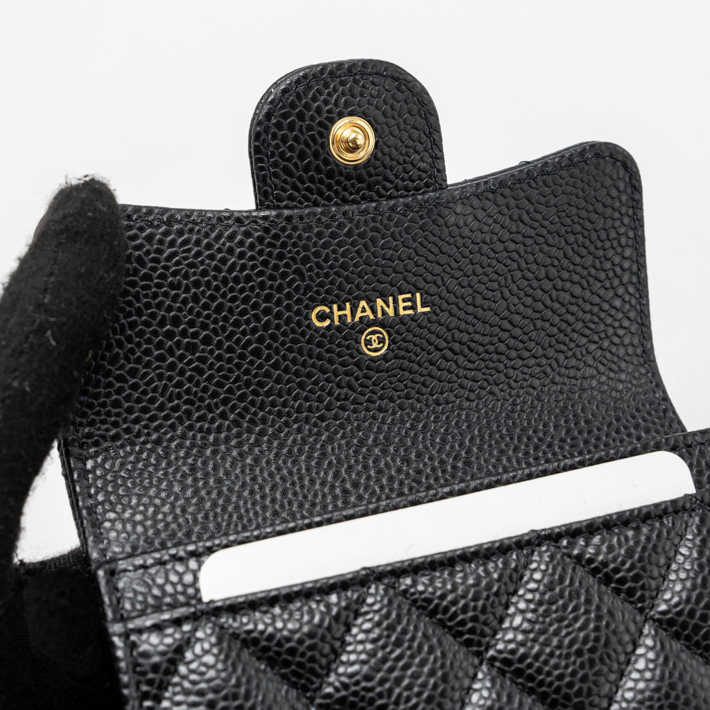 Chanel classic flap card holder caviar black  (microchip)