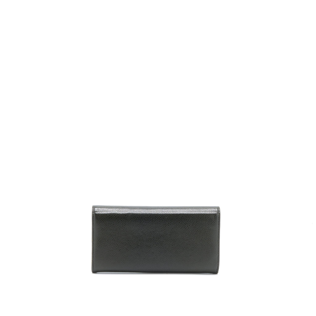 Chanel CC Logo Flap Long Wallet Caviar Dark Olive Green