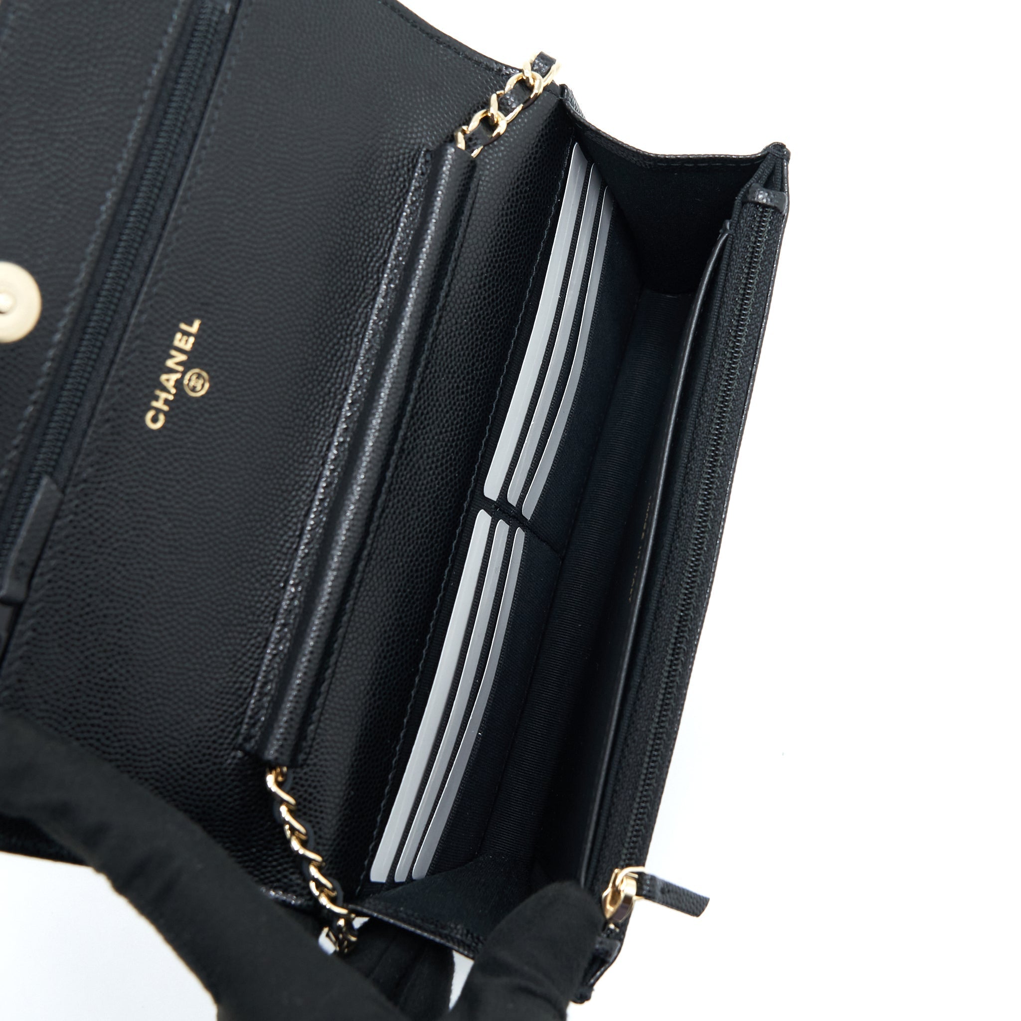 Chanel 22S Detailed CC Logo Wallet On Chain Caviar Black L