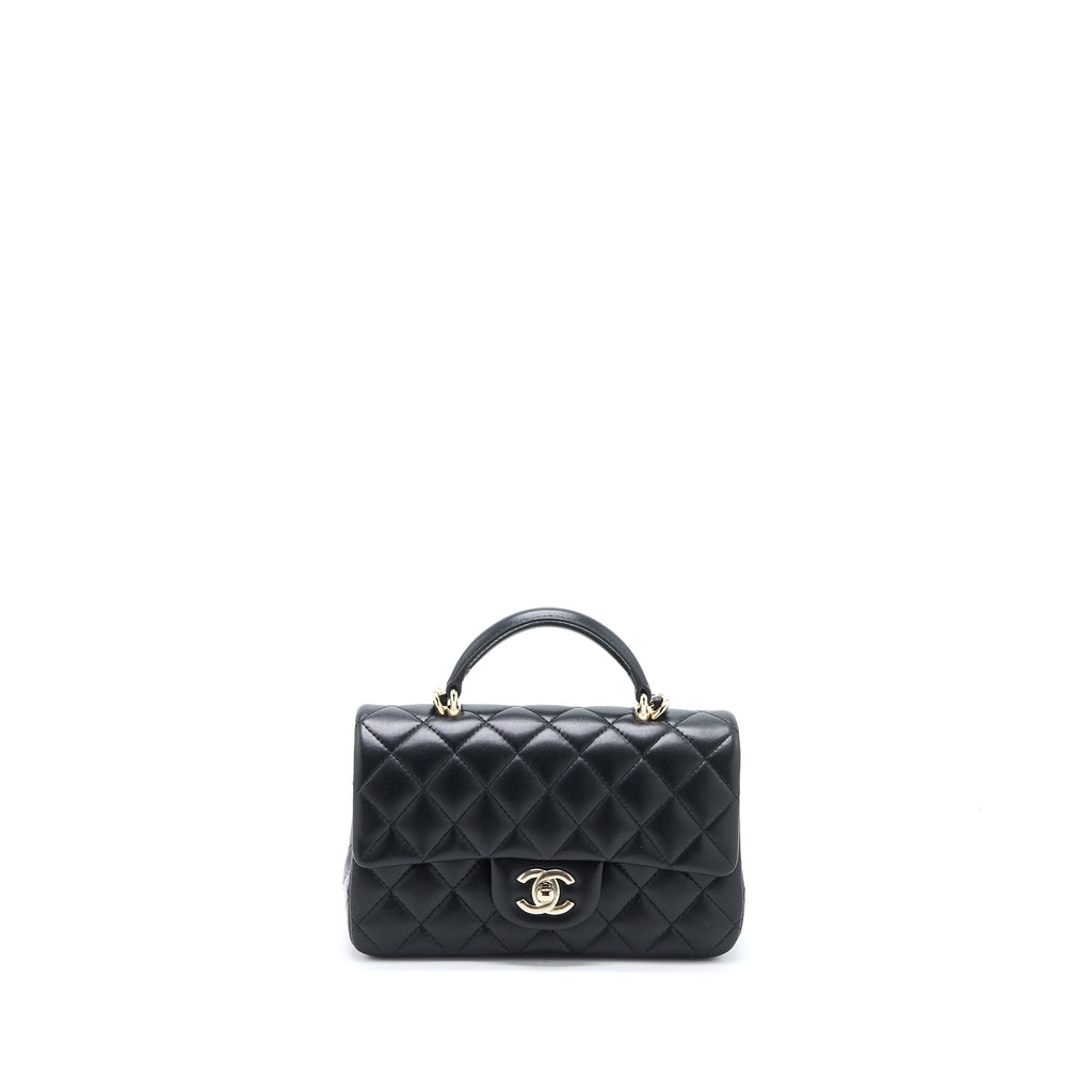 Chanel Top Handle Mini Rectangular Flap Bag Lambskin Black L (Microchip)