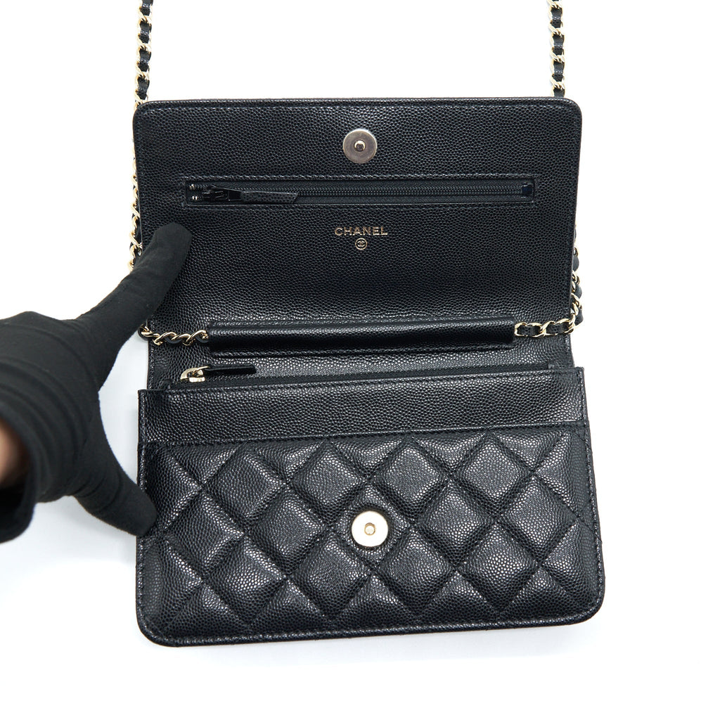 Chanel 22S Detailed CC Logo Wallet On Chain Caviar Black L